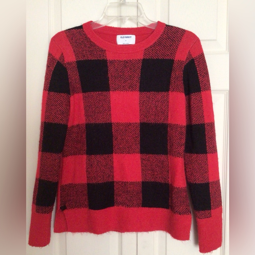 Old Navy - Red & Black Plaid Crewneck Sweater